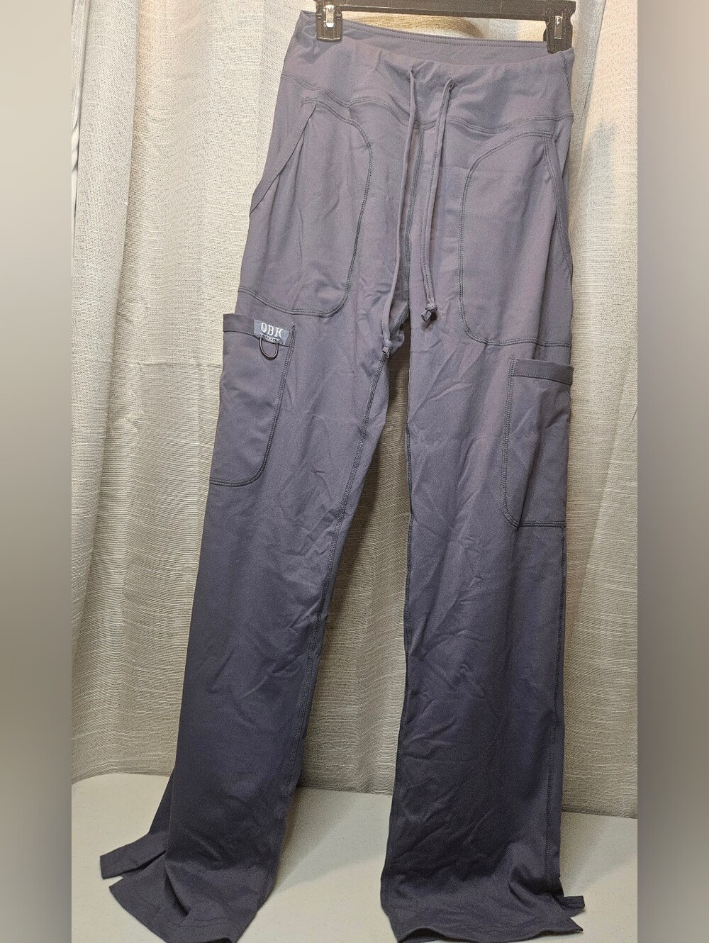 QBK Yoga Scrub Pants Women Five Pocket Cargo Scrub Pan Blue Grey Color Smal New - Picture 4 of 16
